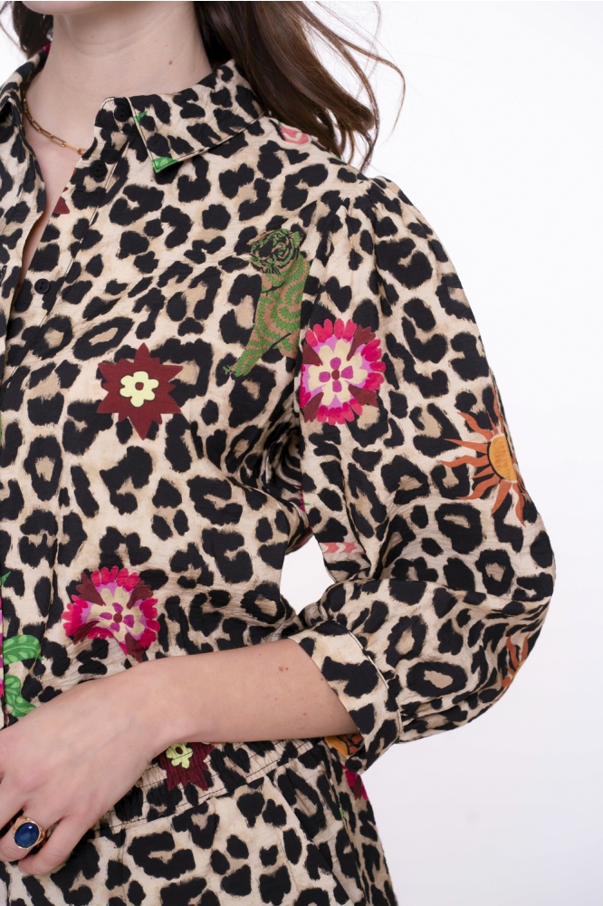 LEOPARD BLOUSE MET KLEURRIJKE DETAILS 53491 20 000720 SAND/GREEN/BLUE